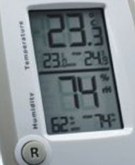 Cardinal Digital Thermometer / Hygrometer CardinalHealth™ Fahrenheit / Celsius 14° to 158° F Flip-out Stand / Wall Mount Battery Operated