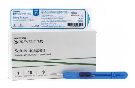 Safety Scalpel McKesson Prevent® MX No. 15 Stainless Steel / Plastic Sensory Grip Handle Sterile Disposable - M-911768-3088 - Box of 10