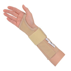 Patterson Medical Supply Wrist Brace with Wrist Strap Rolyan® AlignRite™ Contoured Cotton / Rubber Right Hand Beige Medium