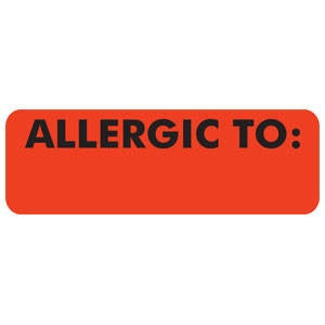 Pre-Printed Label Allergy Alert Red ALLERGIC TO: _______ Alert Label 1 X 3 Inch