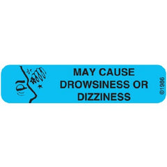 Precision Dynamics Pre-Printed Label Auxiliary Label Blue Paper MAY CAUSE DROWSINESS OR DIZZINESS Safety and Instructional 3/8 X 1-9/16 Inch - M-914986-4406 - Box of 2