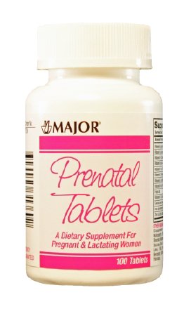 Major Pharmaceuticals Prenatal Vitamin Supplement Major® Vitamin / Folic Acid 27 mg - 0.8 mg Strength Tablet 100 per Bottle