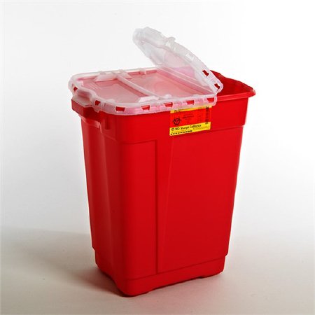 Becton Dickinson Sharps Container BD™ 23-1/2 H X 20 W X 14-3/4 D Inch 17 Gallon Red Base / White Lid Vertical Entry Hinged Snap On Lid - M-916921-4390 - Each