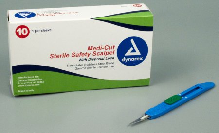 Dynarex Safety Scalpel Medicut™ No. 11 Stainless Steel / Plastic Sensory Grip Handle Sterile Disposable - M-917141-4338 - Box of 10