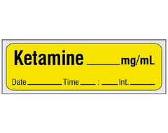 Shamrock Scientific Drug Label Shamrock Anesthesia Label Ketamine mg/mL Date_Time_Int_ Yellow 1/2 X 1 Inch - M-918194-1697 - Each