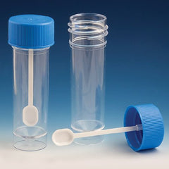 Globe Scientific Stool Specimen Container 25 X 90 mm Polystyrene 30 mL (1 oz.) Screw Cap with Sampling Device Unprinted NonSterile