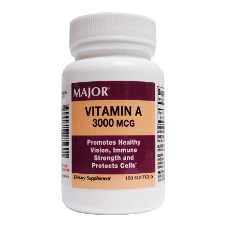 Major Pharmaceuticals Vitamin Supplement Major® Vitamin A 3,000 mcg Strength Capsule 100 per Bottle