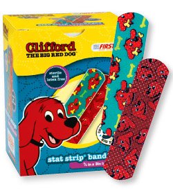 Medibadge Adhesive Strip American® White Cross Stat Strip® 3/4 X 3 Inch Plastic Rectangle Kid Design (Clifford the Big Red Dog) Sterile