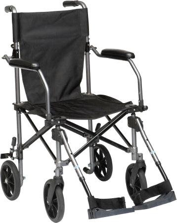Drive Medical Transport Chair Travelite Aluminum Frame 250 lbs. Weight Capacity Desk Length / Flip Back / Padded Arm Gum Metal Upholstery
