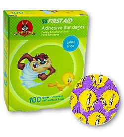 Adhesive Spot Bandage American® White Cross 7/8 Inch Plastic Round Kid Design (Tweety and Taz) Sterile