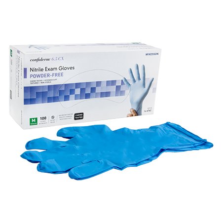 Exam Glove McKesson Confiderm® 6.5CX Extended Cuff Medium NonSterile Nitrile Extended Cuff Length Textured Fingertips Blue Chemo Tested - M-921607-4120 - Case of 1000