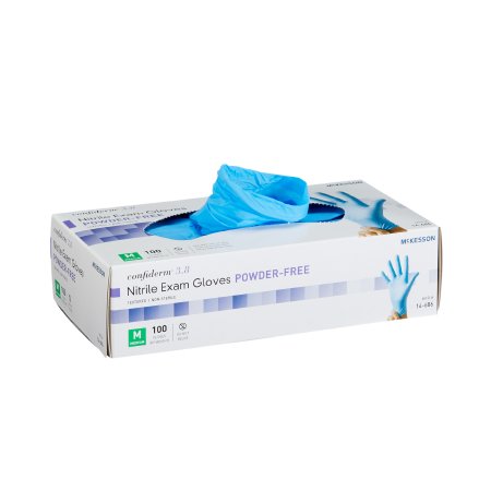 Exam Glove McKesson Confiderm® 3.8 Medium NonSterile Nitrile Standard Cuff Length Textured Fingertips Blue Not Chemo Approved - M-921611-2656 - Case of 1000