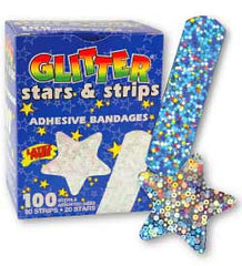 Adhesive Strip Glitter® 1-3/4 Inch / 3/4 X 3 Inch Plastic Rectangle / Star Kid Design (Glitter Stars and Stripes) Sterile