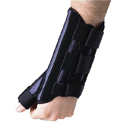 Breg Cock-Up Wrist Brace with Thumb Spica Breg® Aluminum / Foam / Nylon Left Hand Black Large