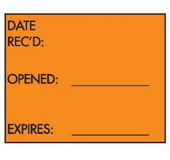 Market Lab Inc Pre-Printed / Write On Label Communication Fill In Orange / White Paper DATE REC'D: / OPENED: _________ / EXPIRES: _________ Black Quality Control Label 3 Inch - M-925383-4321 - Box of 6000