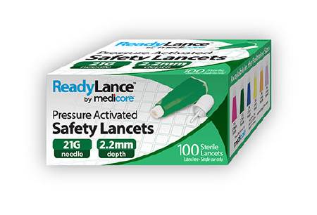 Medicore Medical Lancet ReadyLance™ Fixed Depth Lancet Needle 2.2 mm Depth 21 Gauge Push Button Activated