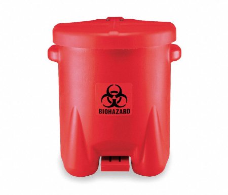 Grainger Biohazard Waste Container EAGLE 21 X 18 X 22 Inch 14 Gallon Red Base / Red Lid Horizontal / Vertical Entry Gasketed Foot Pedal Lid