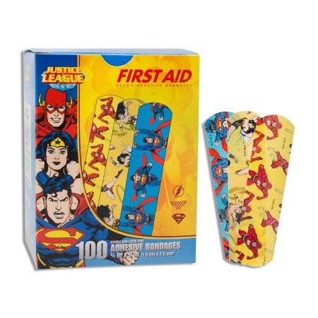 Dukal Adhesive Strip American® White Cross Stat Strip® 3/4 X 3 Inch Plastic Rectangle Kid Design (Superman / Wonder Woman / Flash) Sterile