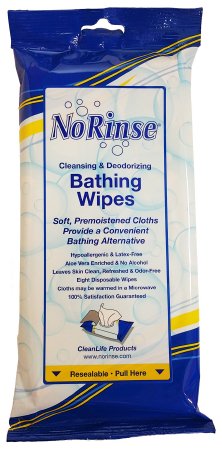 CleanLife Products Rinse-Free Bath Wipe No Rinse® Soft Pack Water / Propylene Glycol / Glycerin / Aloe Scented 8 Count