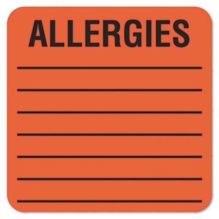Tabbies® Allergy Warning Labels, ALLERGIES, 2 x 2, Fluorescent Red, 500/Roll
