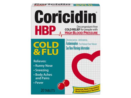 MSD Consumer Care Cold and Cough Relief Coricidin® HBP Cold & Flu 325 mg - 2 mg Strength Tablet 20 per Box