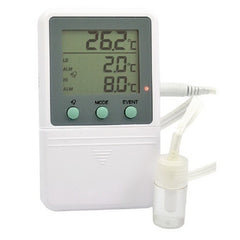 Fisher Scientific Digital Refrigerator / Freezer Thermometer with Alarm Thermco® Fahrenheit / Celsius -58° to +158°F (-50° to +70°C) Vaccine Bottle Probe Flip-out Stand / Wall Mount Battery Operated