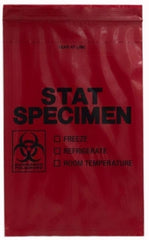 RD Plastics Company Specimen Transport Bag with Document Pouch 6 X 9 Inch Plastic Adhesive Closure STAT / Biohazard Symbol / Storage Instructions NonSterile