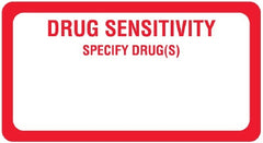 United Ad Label Pre-Printed Label UAL™ Auxiliary Label Red Paper DRUG SENSITIVITY SPECIFY DRUG(S) Safety and Instructional 1-5/8 X 3 Inch - M-935044-1665 - Each
