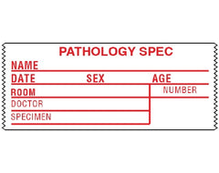Shamrock Scientific Pre-Printed Label Shamrock Laboratory Use White Tape PATHOLOGY SPEC / NAME _____ / DATE _____ SEX _____ AGE _____ Red Lab / Specimen 1-1/2 X 3-1/2 Inch - M-935440-4534 - Each