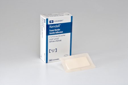 Cardinal Silicone Foam Dressing Kendall™ Border Foam Gentle Adhesion 3-1/2 X 5-1/2 Inch Rectangle Silicone Adhesive with Border Sterile