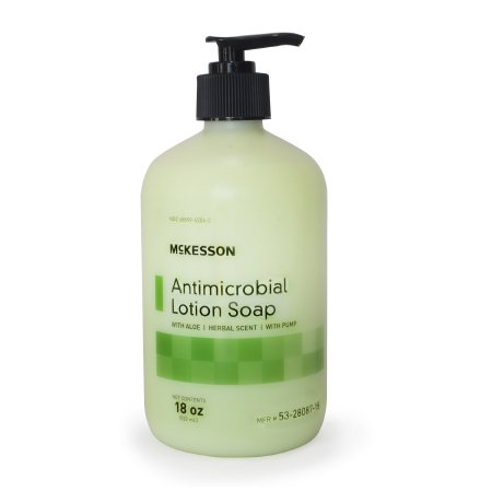 Antimicrobial Soap McKesson Lotion 18 oz. Pump Bottle Herbal Scent