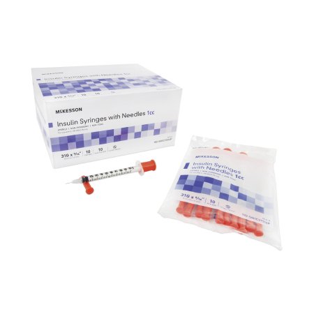 Insulin Syringe with Needle McKesson 1 mL 31 Gauge 5/16 Inch Attached Needle Without Safety - M-938700-1228 - Case of 500