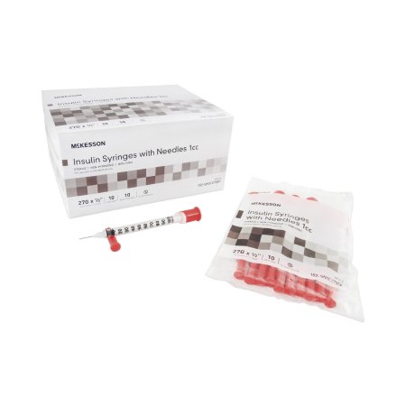 Insulin Syringe with Needle McKesson 1 mL 27 Gauge 1/2 Inch Attached Needle Without Safety - M-938701-4615 - Case of 500