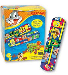 Adhesive Strip American® White Cross Stat Strip® 3/4 X 3 Inch Plastic Rectangle Kid Design (Assorted Looney Tunes) Sterile