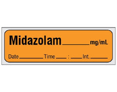 Shamrock Scientific Drug Label Shamrock Anesthesia Label Midazolam_mg/mL Orange 1/2 X 1 Inch - M-939439-4809 - Each