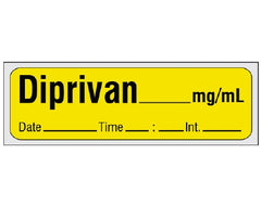 Shamrock Scientific Drug Label Shamrock Anesthesia Label Diprivan _mg/mL Date_Time_Int_ Yellow 1/2 X 1 Inch - M-939440-4619 - Each