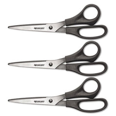 Westcott® Value Line Stainless Steel Shears, 8" Long, 3.5" Cut Length, Black Offset Handles, 3/Pack