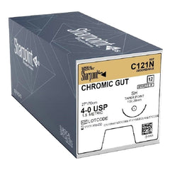 Suture with Needle Surgical Specialties Absorbable Uncoated Undyed Suture Chromic Gut Size 4 - 0 30 Inch Suture 1-Needle 26 mm Length 1/2 Circle Taper Point Needle