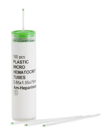 McKesson Capillary Blood Collection Tube Micro-hematocrit Ammonium Heparin Additive 0.8 X 1.5 X 75 mm Green Stripe Without Closure Plastic Tube