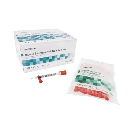 Insulin Syringe with Needle McKesson 0.5 mL 28 Gauge 1/2 Inch Attached Needle Without Safety - M-942663-3795 - Box of 100