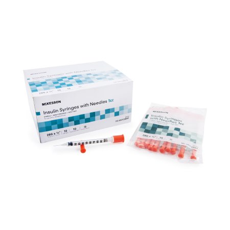 Insulin Syringe with Needle McKesson 1 mL 28 Gauge 1/2 Inch Attached Needle Without Safety - M-942669-4192 - Case of 500