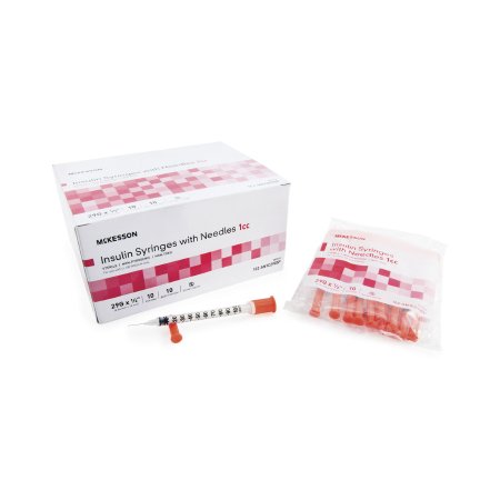 Insulin Syringe with Needle McKesson 1 mL 29 Gauge 1/2 Inch Attached Needle Without Safety - M-942672-2600 - Case of 500