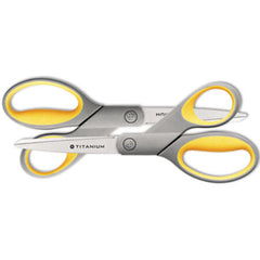 Westcott® Titanium Bonded Scissors, 8" Long, 3.5" Cut Length, Gray/Yellow Straight Handles, 2/Pack