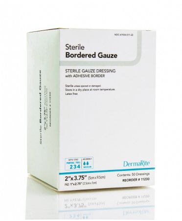 DermaRite Industries Adhesive Dressing DermaRite® Bordered Gauze 2 X 3-1/4 Inch Gauze Square White Sterile