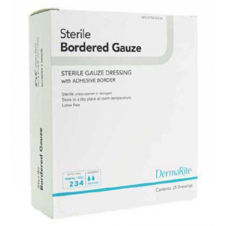 DermaRite Industries Adhesive Dressing DermaRite® Bordered Gauze 3-3/5 X 4 Inch Gauze Square White Sterile