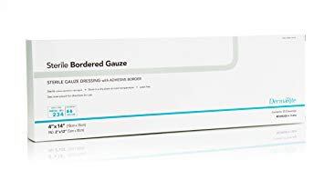 DermaRite Industries Adhesive Dressing DermaRite® Bordered Gauze 4 X 14 Inch Gauze Rectangle White Sterile