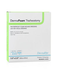 DermaRite Industries Foam Dressing DermaFoam® Tracheostomy 3-1/2 X 3-1/2 Inch Fenestrated Square Non-Adhesive without Border Sterile