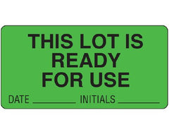 Shamrock Scientific Pre-Printed Label Shamrock Instructional Label Green THIS LOT IS / READY / FOR USE / DATE _____ INITIALS _____ Black Quality Control Label 1-1/2 X 3 Inch - M-946927-1799 - Each
