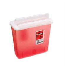 Market Lab Inc Sharps Container 4-3/4 X 10-1/2 X 11-1/2 Inch 1.25 Gallon Translucent Red Base / Translucent Lid Horizontal Entry Flap Lid