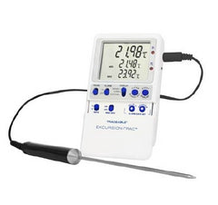 Cole-Parmer Inst. Datalogging Refrigerator / Freezer Thermometer with Alarm Traceable® Excursion-Trac™ Celsius -58° to +158°F (-50° to +70°C) Stainless Steel Probe Multiple Mounting Options Battery Operated